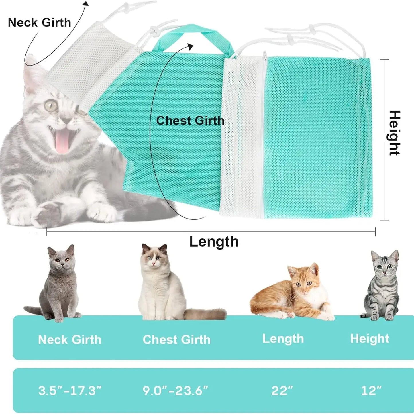 Cat Bath Mesh Bag, Portable Mesh Shower Bag, Cute Safe Adjustable Drawstring Design Travel Bathing Bag for Cats Grooming, Grooming Supplies,Nail Trimming, Injection, Bath Accessory, Pet Tools Summervibes