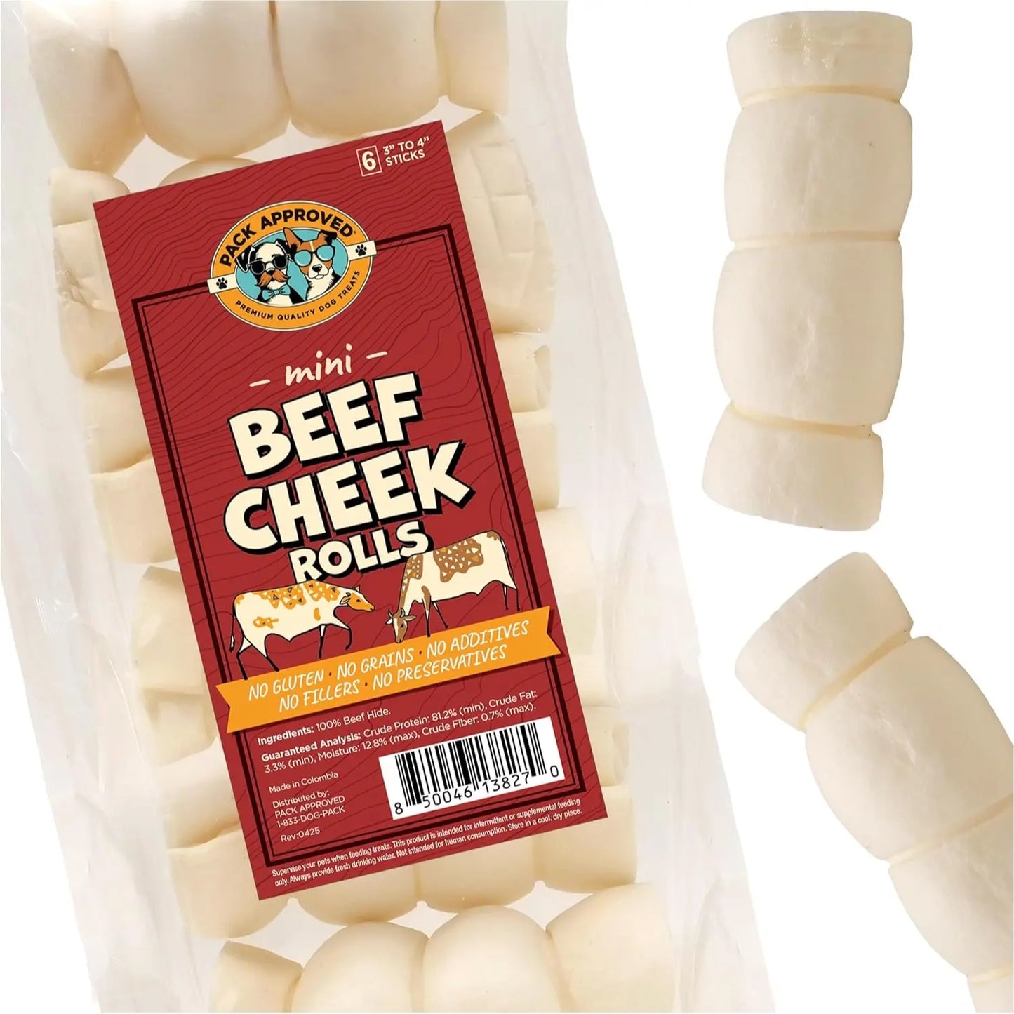 Pack Approved Beef Rolls Dog Treats - Made from 100% Beef Hide - Natural Ingredients - Supports Dental Health