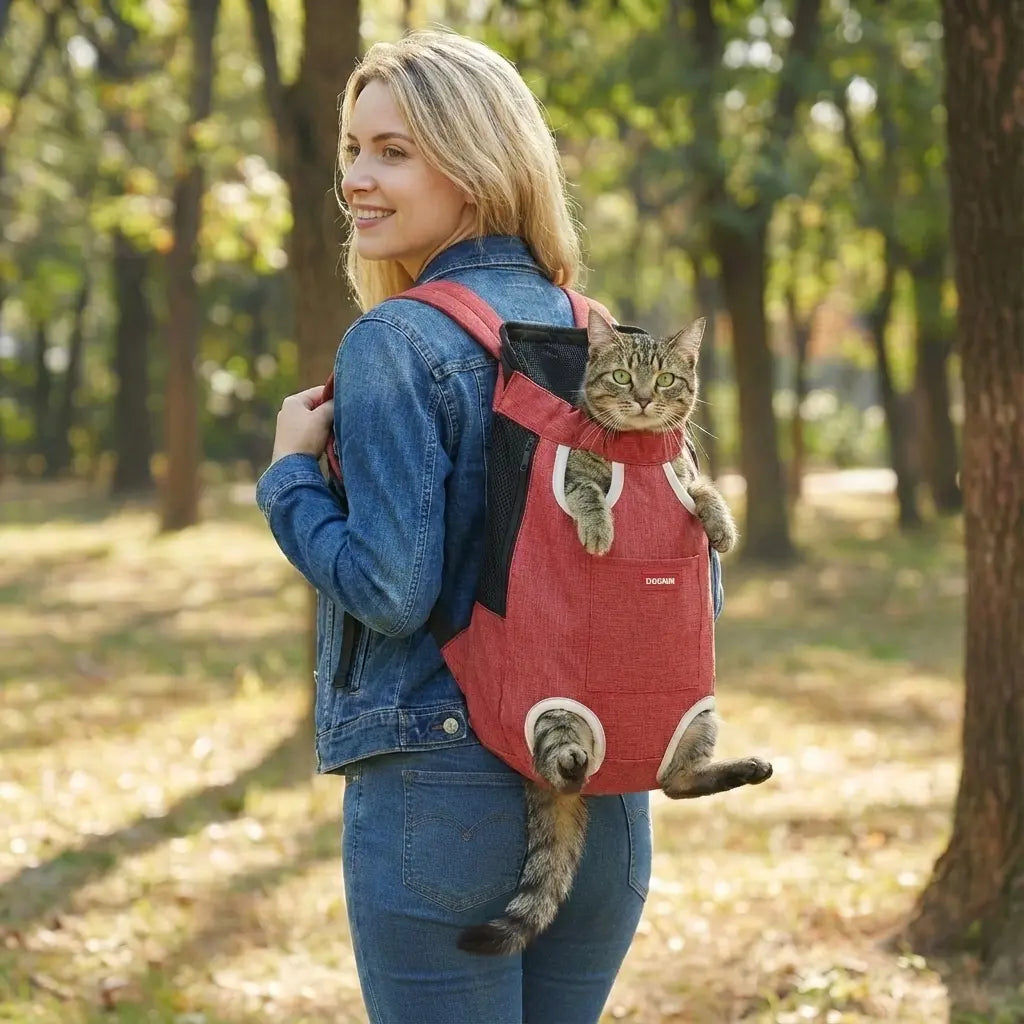 Smartwell Hands-Free Pet Carrier Backpack for Small Dogs and Cats Adjustable Legs Out Front Facing Pouch for Travel Hiking Walking Cat Bag