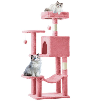 Pettrove Cat Tree Tower for Indoor Cats, Tall Multi-Level Pet Furniture, Stable Kitty Play House with Sisal Scratching Post, Large Condo, Climbing Ladder, Plush Toy for Kitten Cat Treehouse