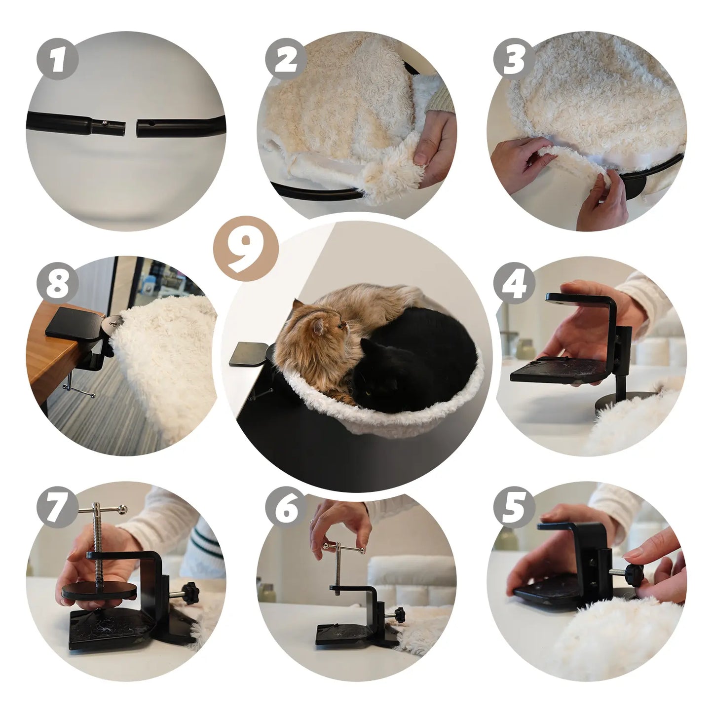 Buttonwoodnest Cozy Cat Bed Climbing Tree Removable Nest and Foldable Bed with Strong Frame Holds 30 Lbs Clip-On Perch Detachable Washable Plush Bed Grey Black Cream for Desk Windowsill Bed Less than 2Inches Thick - Home