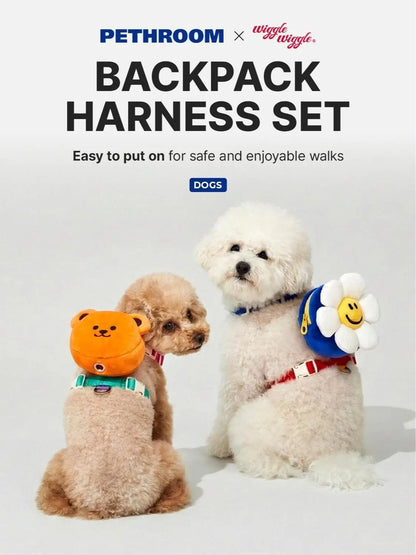 PETHROOM X Wiggle Wiggle Backpack Harness & Leash Set for Dogs - Wiggle Bear