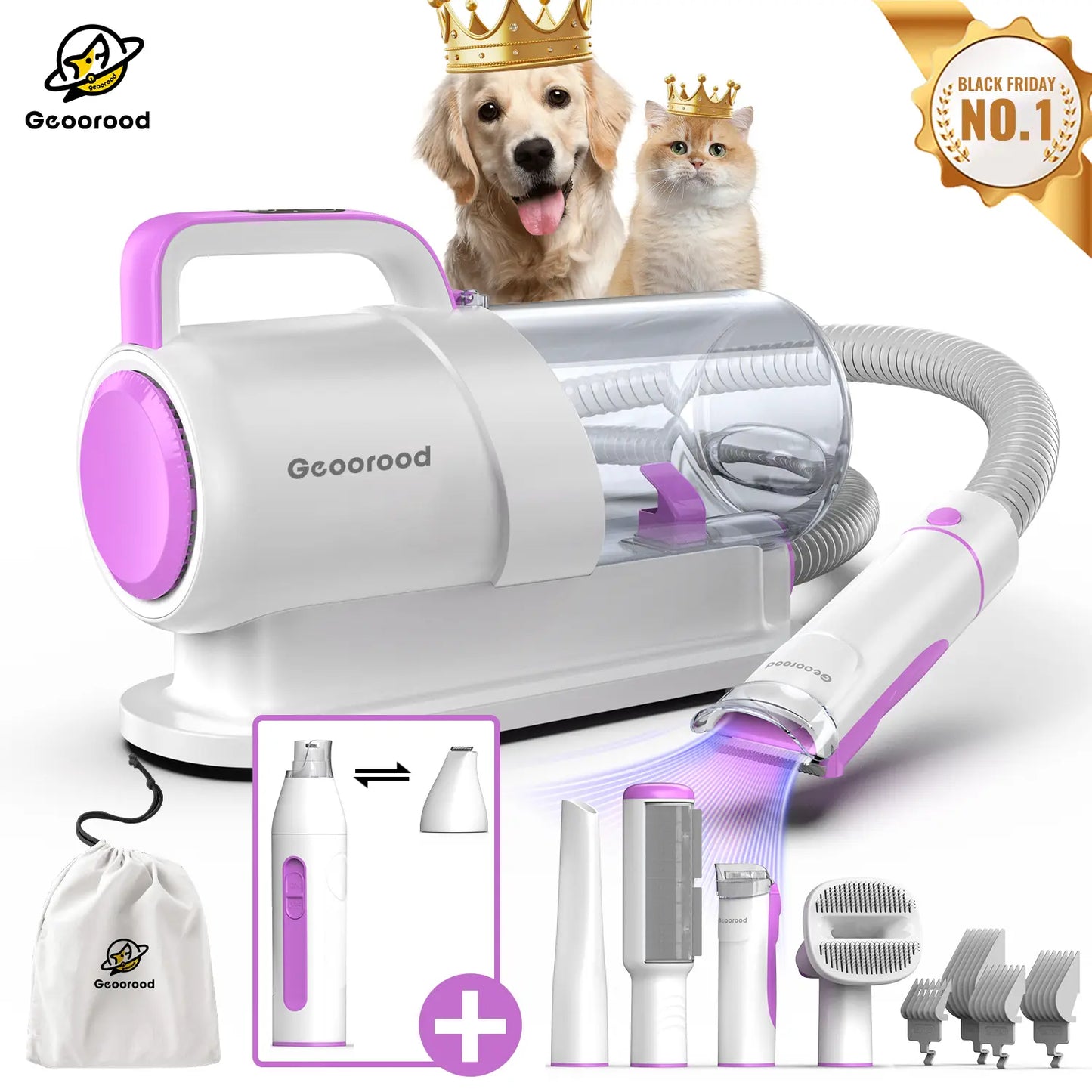 Geoorood Dog Grooming Vacuum All-In-One Kit with 10Kpa Suction, 2.2L Dust Tank, Adjustable Combs, Lightweight Design, Perfect for Gifts & Home Use Summervibes Petlovers