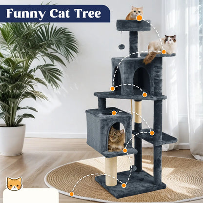 [Summer Vibes] Wecharmer Cat Tree / Tower for Indoor with Green Leaves, Cat Condo Cozy Plush House with Hang Ball, Pet Furniture with Scratching Posts Cat Tree
