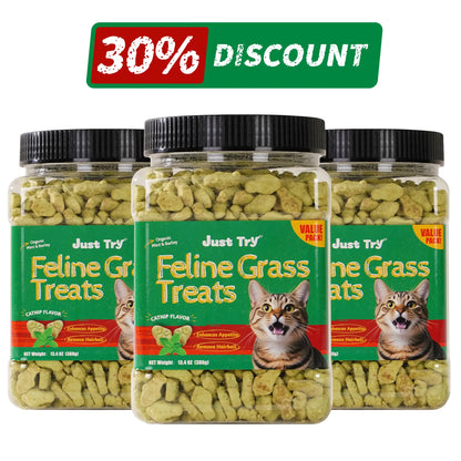 【Petlovers】Just TRY 13.4 OZ Cat Grass Treats Natural Salmon Flavor Healthy Cat Snacks Training Biscuits Catnip for Cats Dental and Hairball Control Treats Remedy Chews#Summervibes#Petlovers