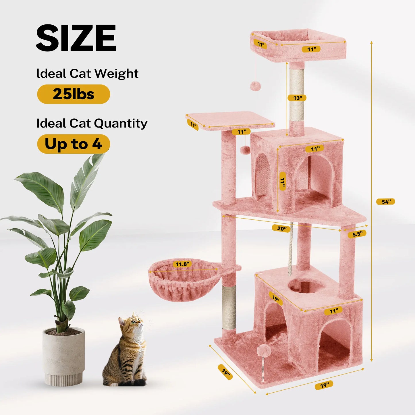 [Summer Vibes] Wecharmer Cat Tree / Tower for Indoor with Green Leaves, Cat Condo Cozy Plush House with Hang Ball, Pet Furniture with Scratching Posts Cat Tree