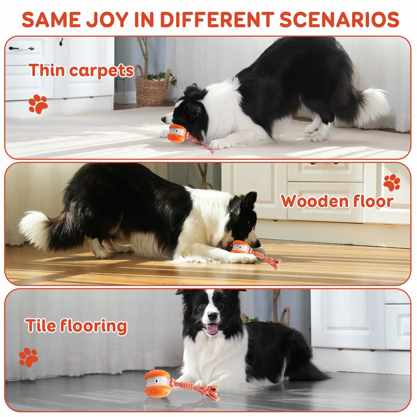 QGI Interactive Dog Ball, Random Path Electric Automatic Moving and Rolling Dog Toy with Rope for Small Medium Large Dogs, Motion-Activated Dog Stimulation Toy for Boredom Relief