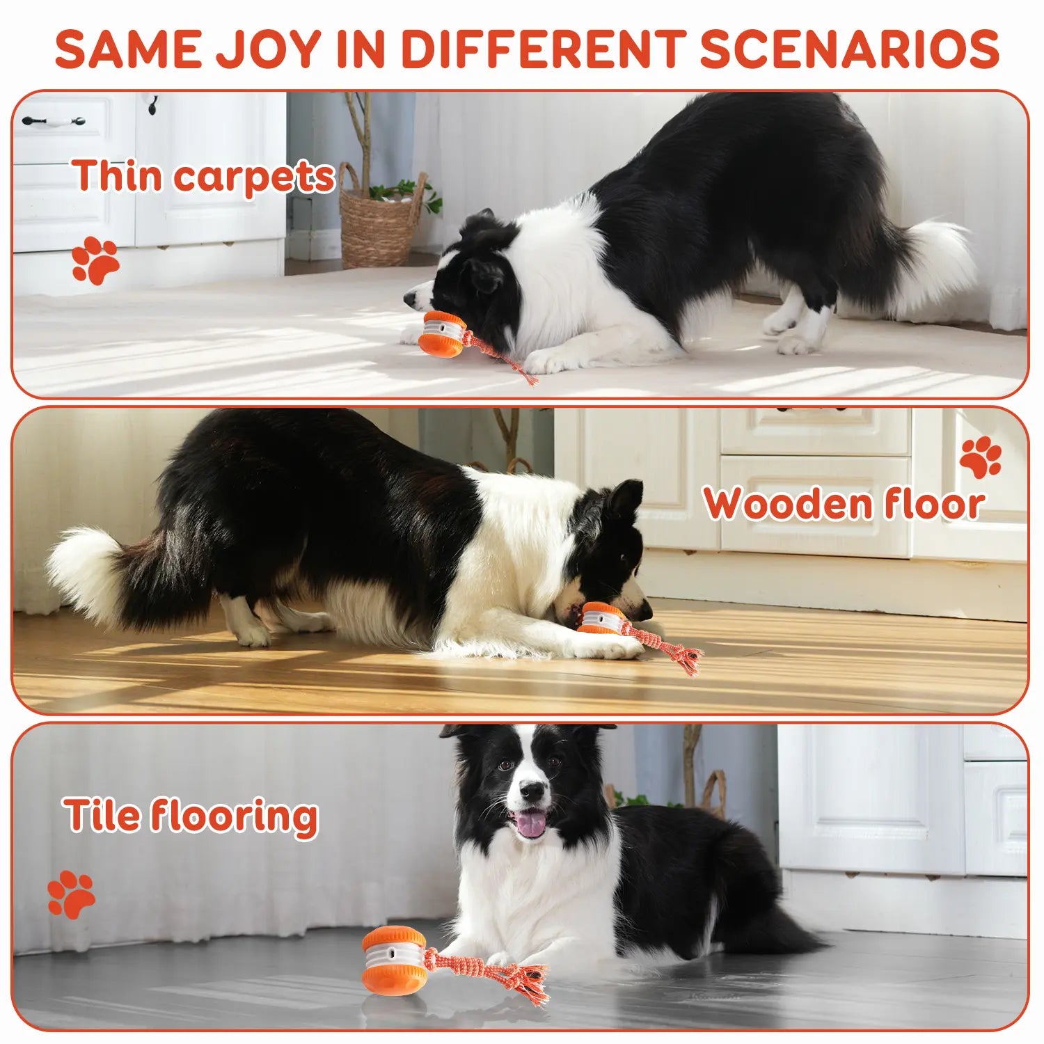 QGI Interactive Dog Ball, Random Path Electric Automatic Moving and Rolling Dog Toy with Rope for Small Medium Large Dogs, Motion-Activated Dog Stimulation Toy for Boredom Relief