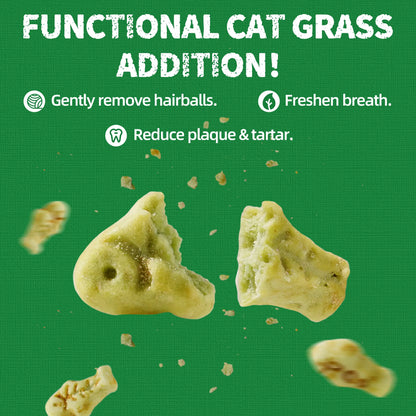 【Petlovers】Just TRY 13.4 OZ Cat Grass Treats Natural Salmon Flavor Healthy Cat Snacks Training Biscuits Catnip for Cats Dental and Hairball Control Treats Remedy Chews#Summervibes#Petlovers