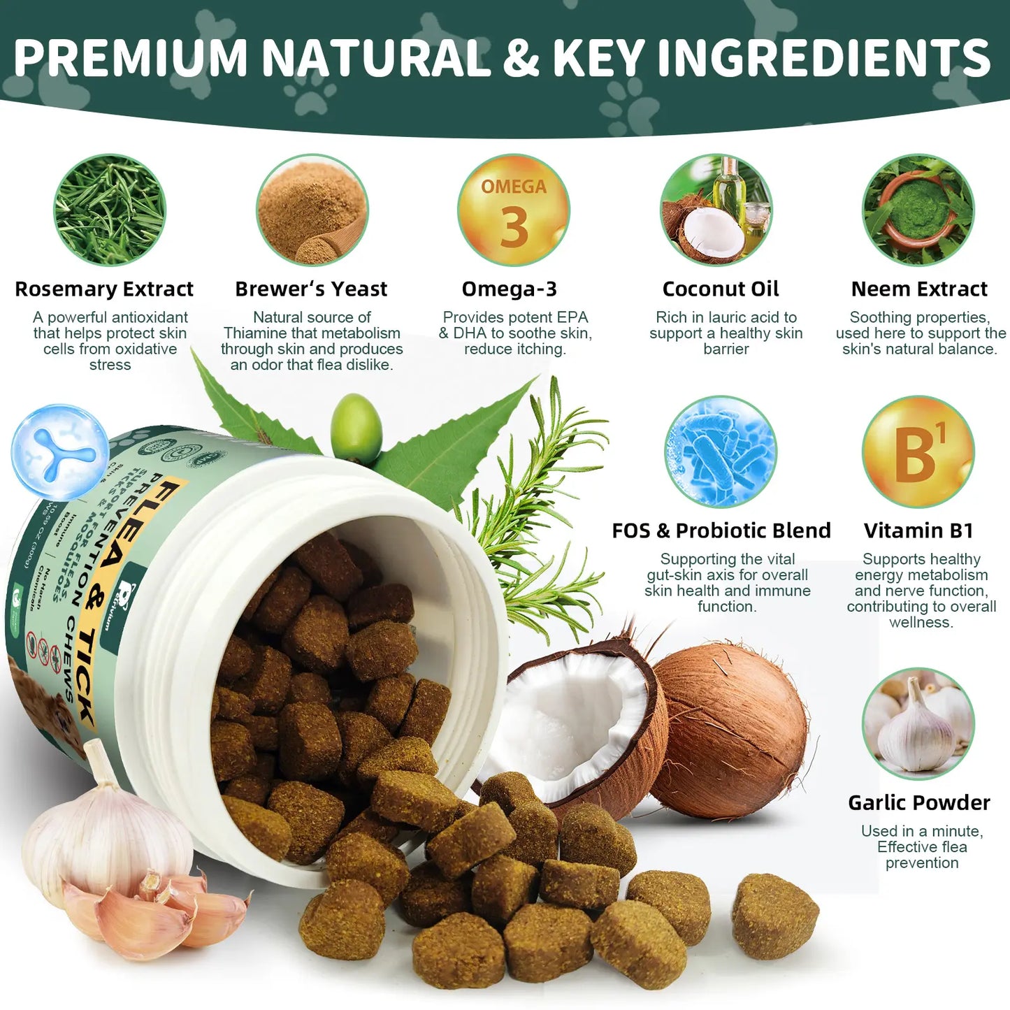 Dog Flea & Tick Support Soft Chews - Natural Oral Supplement - Suitable for All Breeds & Sizes - 150 Chicken Treats#Summervibes#Petlovers Tiktokshopspringglowup