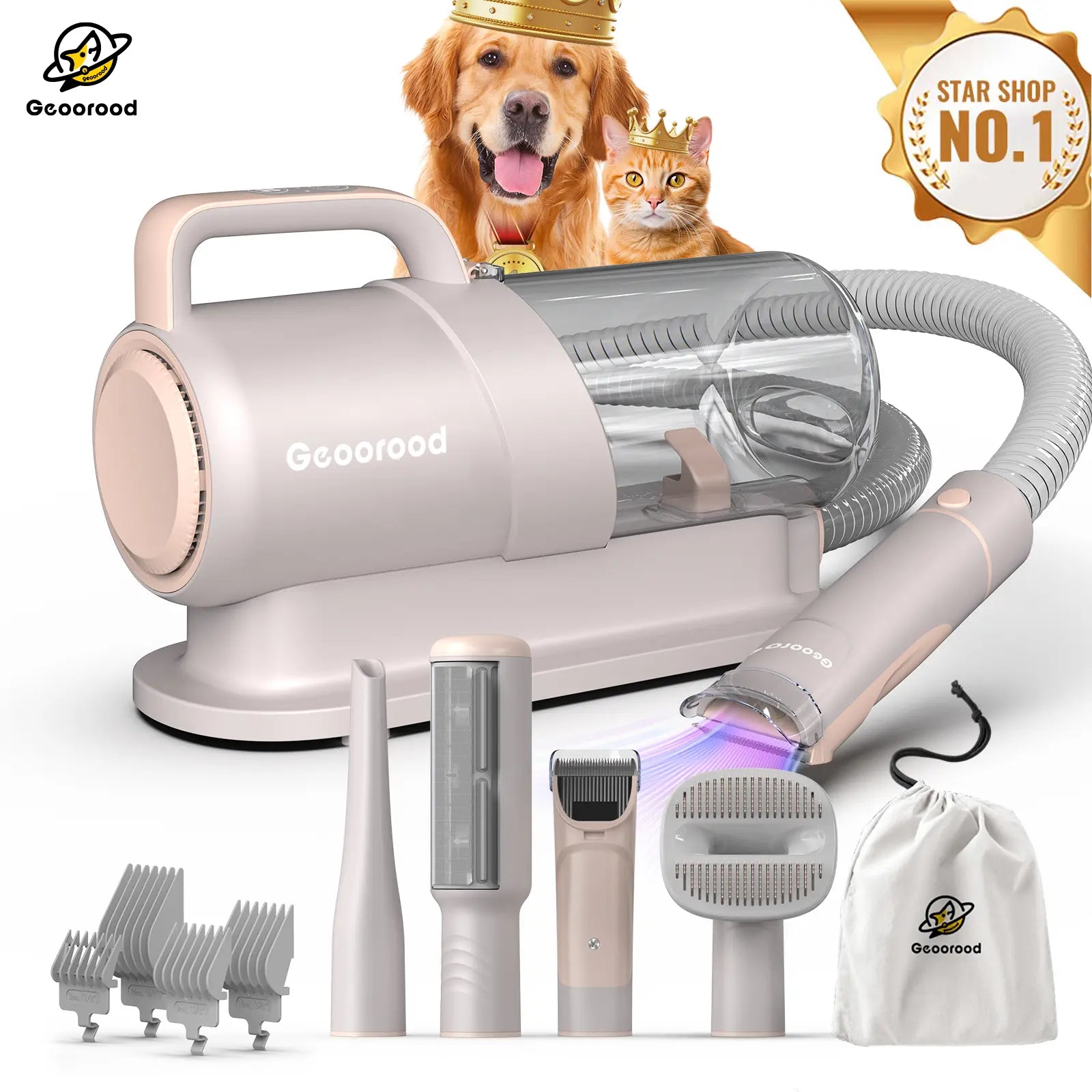 Geoorood Dog Grooming Vacuum All-In-One Kit with 10Kpa Suction, 2.2L Dust Tank, Adjustable Combs, Lightweight Design, Perfect for Gifts & Home Use Summervibes Petlovers