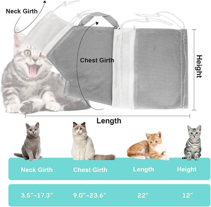 Cat Bath Mesh Bag, Portable Mesh Shower Bag, Cute Safe Adjustable Drawstring Design Travel Bathing Bag for Cats Grooming, Grooming Supplies，Nail Trimming, Injection， Bath Accessory, Pet Tools Summervibes