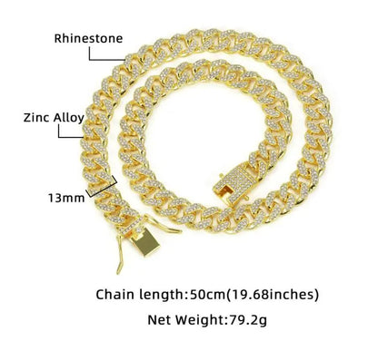 Dog Chain Diamond Collar Walking Metal Chain Necklace with Secure Buckle Pet Cuban Style Collar Jewelry Accessories for Small Medium Large Dog Cats
