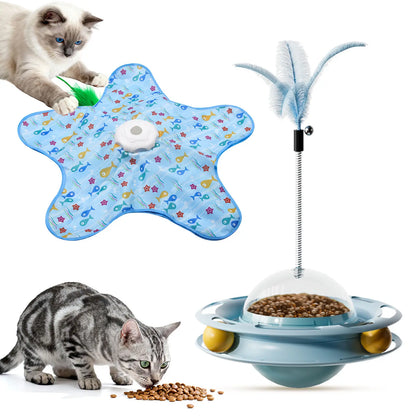 Interactive Unpredicatable Moving Feather Hunting Cat Toy , Hide and Seek Rechargeable Cat Toy for Bored Cat,Automatic Chargeable，Indoor Exercise & Boredom Relief for All Breeds Cats , Essential for Petlovers