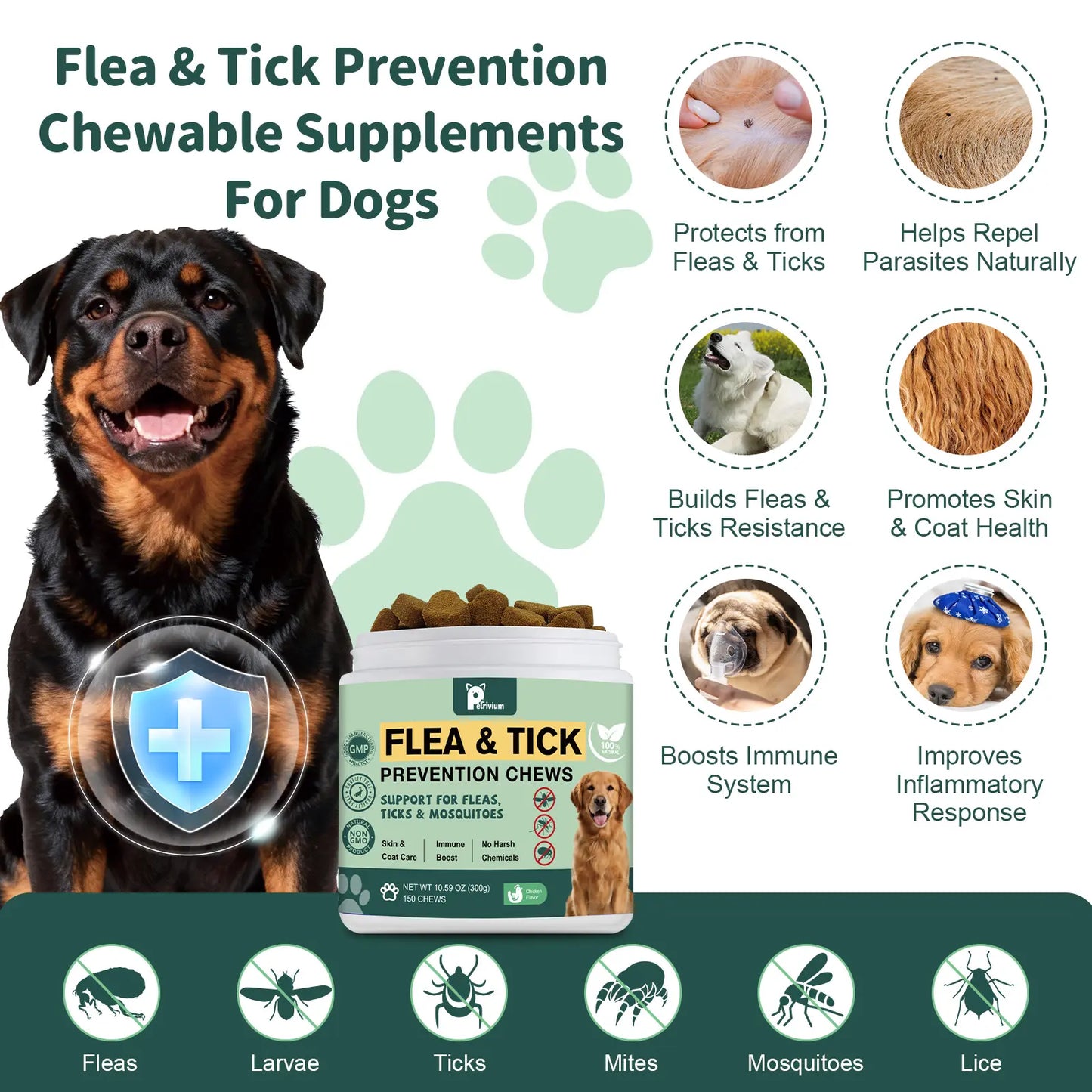 Dog Flea & Tick Support Soft Chews - Natural Oral Supplement - Suitable for All Breeds & Sizes - 150 Chicken Treats#Summervibes#Petlovers Tiktokshopspringglowup
