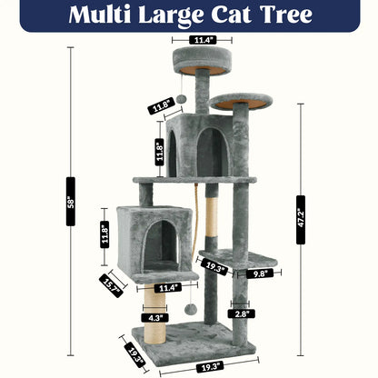 [Summer Vibes] Wecharmer Cat Tree / Tower for Indoor with Green Leaves, Cat Condo Cozy Plush House with Hang Ball, Pet Furniture with Scratching Posts Cat Tree