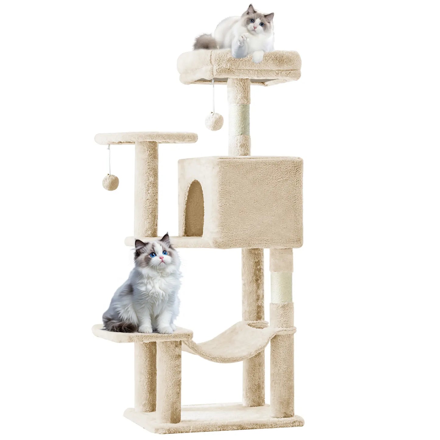 Pettrove Cat Tree Tower for Indoor Cats, Tall Multi-Level Pet Furniture, Stable Kitty Play House with Sisal Scratching Post, Large Condo, Climbing Ladder, Plush Toy for Kitten Cat Treehouse