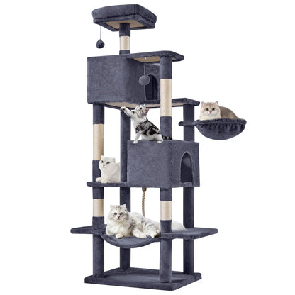 Pettrove Cat Tree Tower for Indoor Cats, Tall Multi-Level Pet Furniture, Stable Kitty Play House with Sisal Scratching Post, Large Condo, Climbing Ladder, Plush Toy for Kitten Cat Treehouse