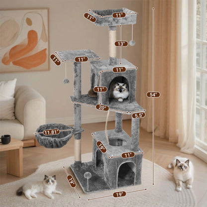 [Summer Vibes] Wecharmer Cat Tree / Tower for Indoor with Green Leaves, Cat Condo Cozy Plush House with Hang Ball, Pet Furniture with Scratching Posts Cat Tree