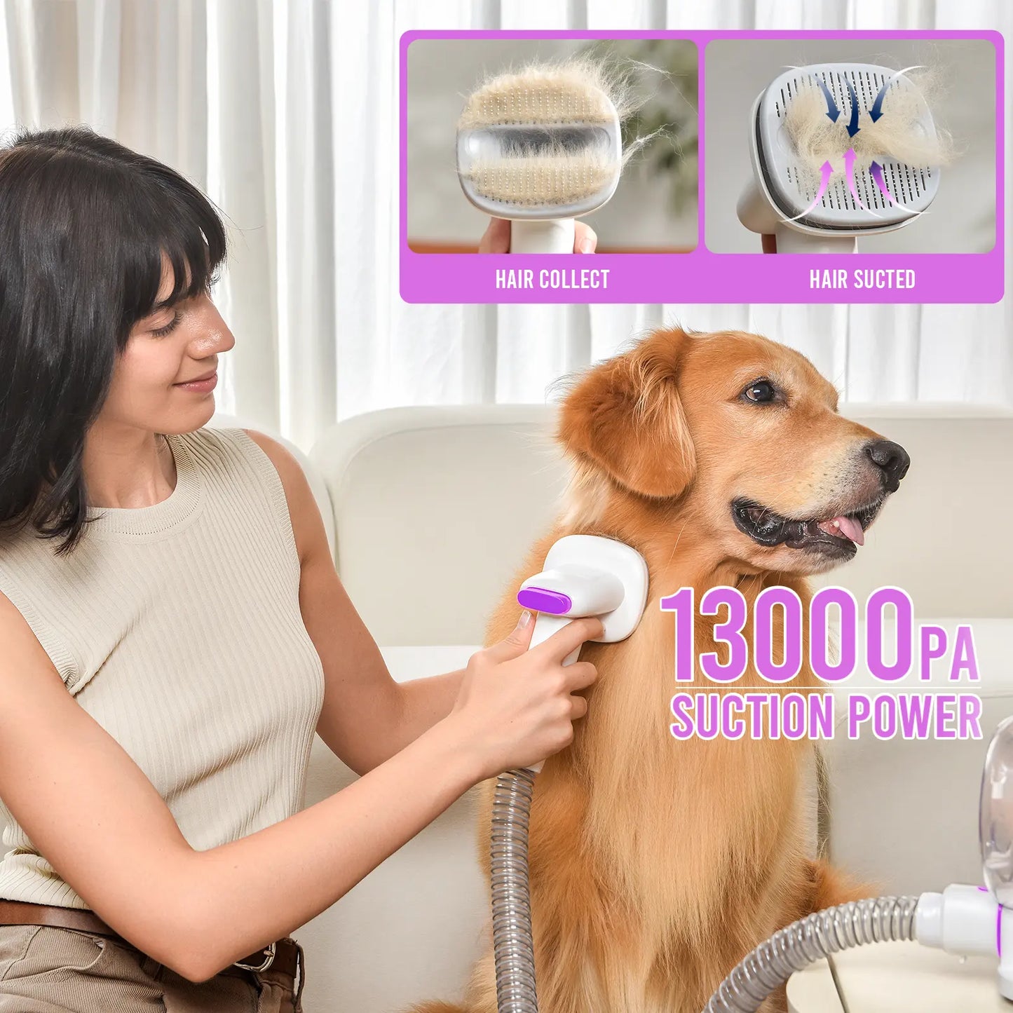 Geoorood Dog Grooming Vacuum Kit with 13000Pa Suction Power & 2.2L Dust Collection for Furry Animal Cleaning Summervibes Petlovers