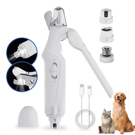 Catpick 2-In-1 Pet Nail Clipper and Grinder, Ultra Quiet Electric Grooming Tool with LED Light, Rechargeable for Dogs & Cats of All Sizes, Low-Noise Motor for Safe Trimming