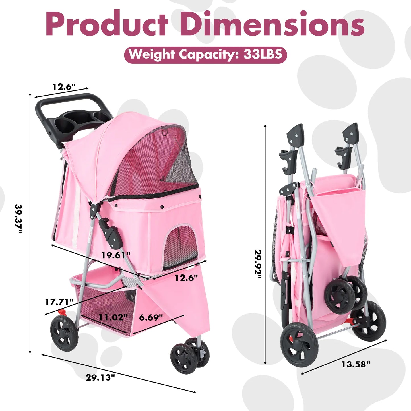 Sweetcrispy 3-Wheel Pet Stroller Dog and Cat Stroller Breathable Mesh Lightweight Travel Carrier Waterproof & Foldable Design Storage Basket Black for Daily Walks & Outdoor Use