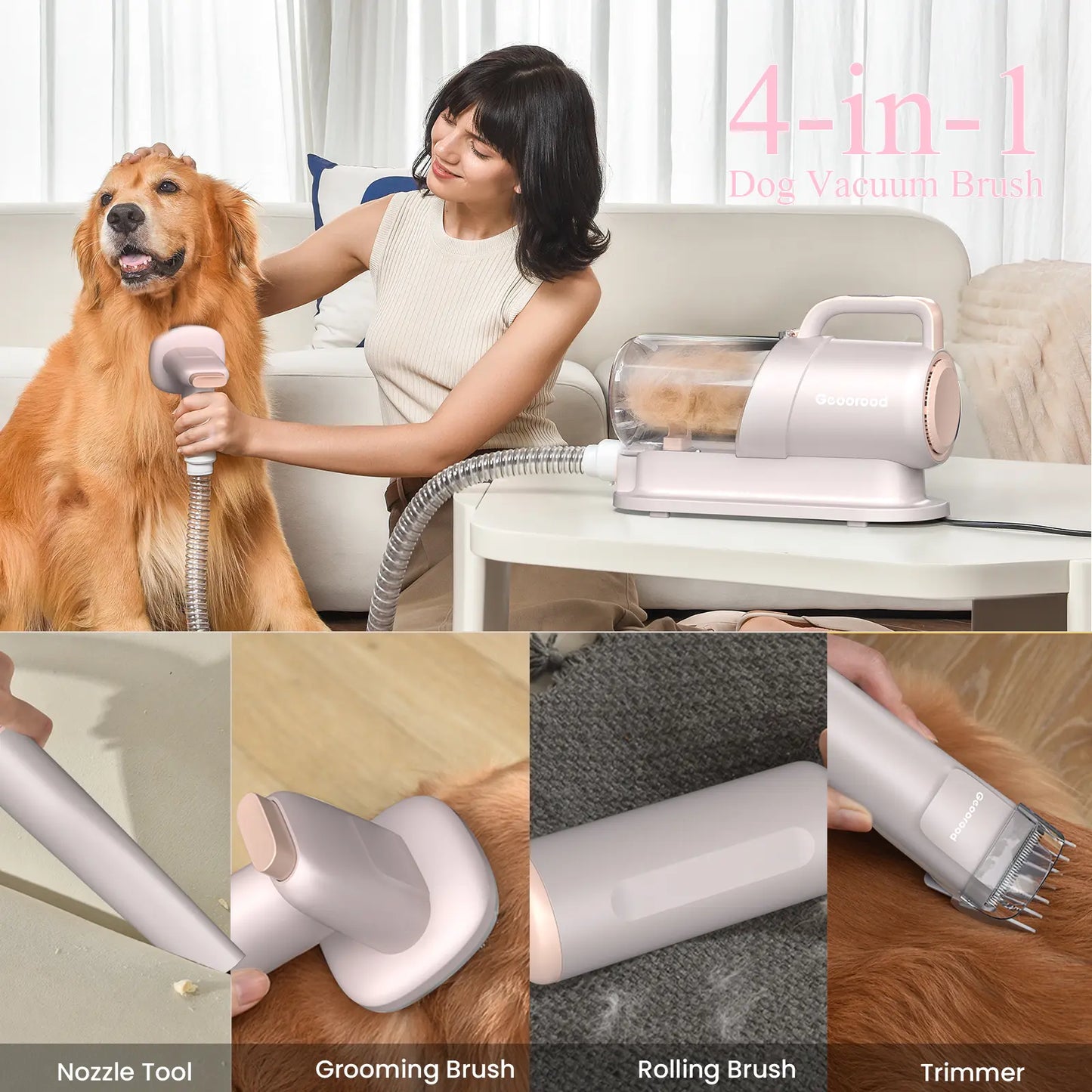 Geoorood Dog Grooming Vacuum All-In-One Kit with 10Kpa Suction, 2.2L Dust Tank, Adjustable Combs, Lightweight Design, Perfect for Gifts & Home Use Summervibes Petlovers