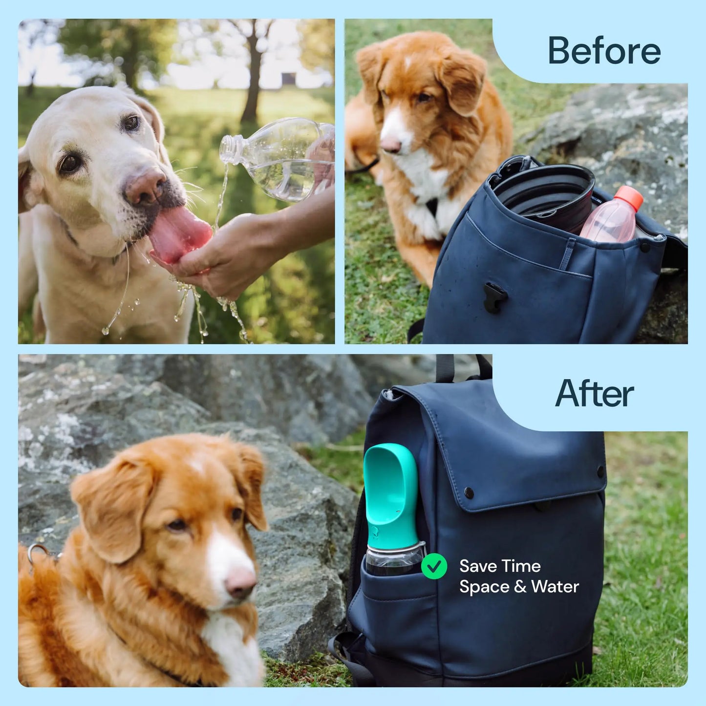 Dog Water Bottle with Food Container, Travel Puppy Water Bowl, Portable Pet Dispenser, Dog Stuff Accessories Items, Automatic Feeder Feeding, Puppy Essentials Necessities for Yorkie Chihuahua Cat Walking and Hiking