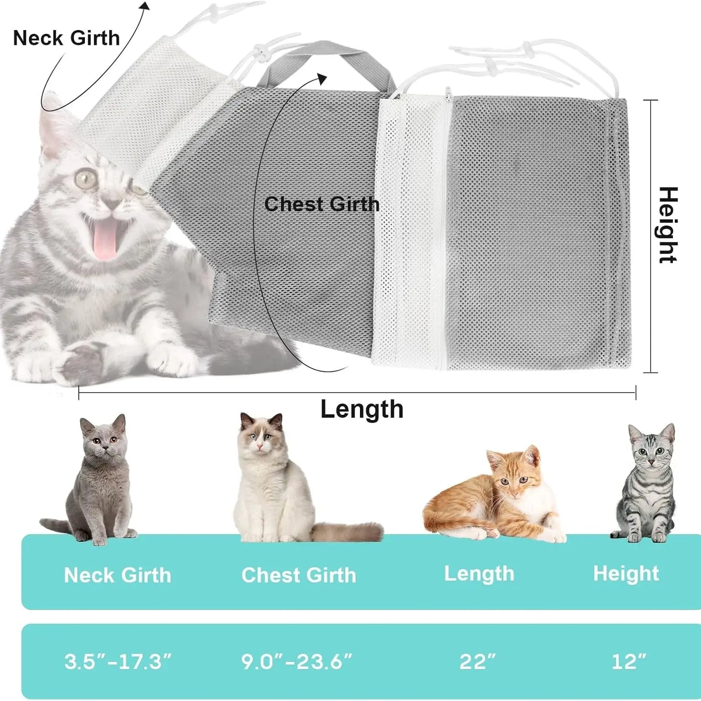 Cat Bath Mesh Bag, Portable Mesh Shower Bag, Cute Safe Adjustable Drawstring Design Travel Bathing Bag for Cats Grooming, Grooming Supplies，Nail Trimming, Injection， Bath Accessory, Pet Tools Summervibes