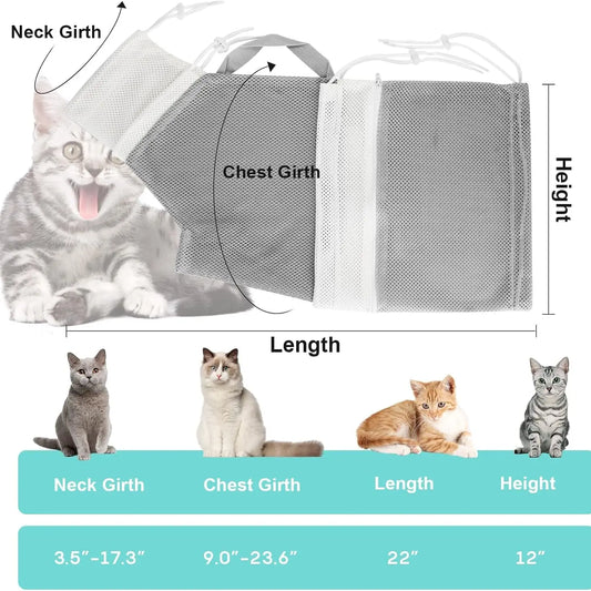 Cat Bath Mesh Bag, Portable Mesh Shower Bag, Cute Safe Adjustable Drawstring Design Travel Bathing Bag for Cats Grooming, Grooming Supplies，Nail Trimming, Injection， Bath Accessory, Pet Tools Summervibes