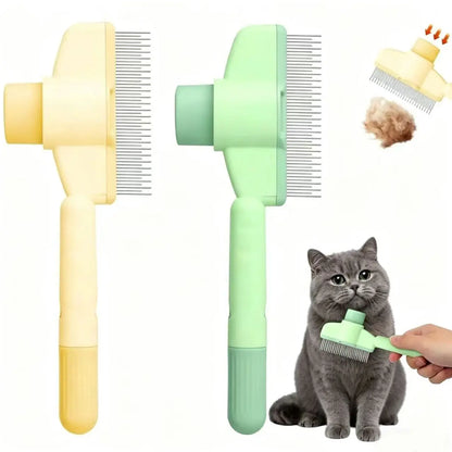 Pet Comb for Dogs Cats with Long Short Stainless Steel Metal Teeth for Shedding and Tangles, Self-Cleaning Pet Comb,Pet Hair Removal Comb Flea Comb, Cat Brush with Release Button
