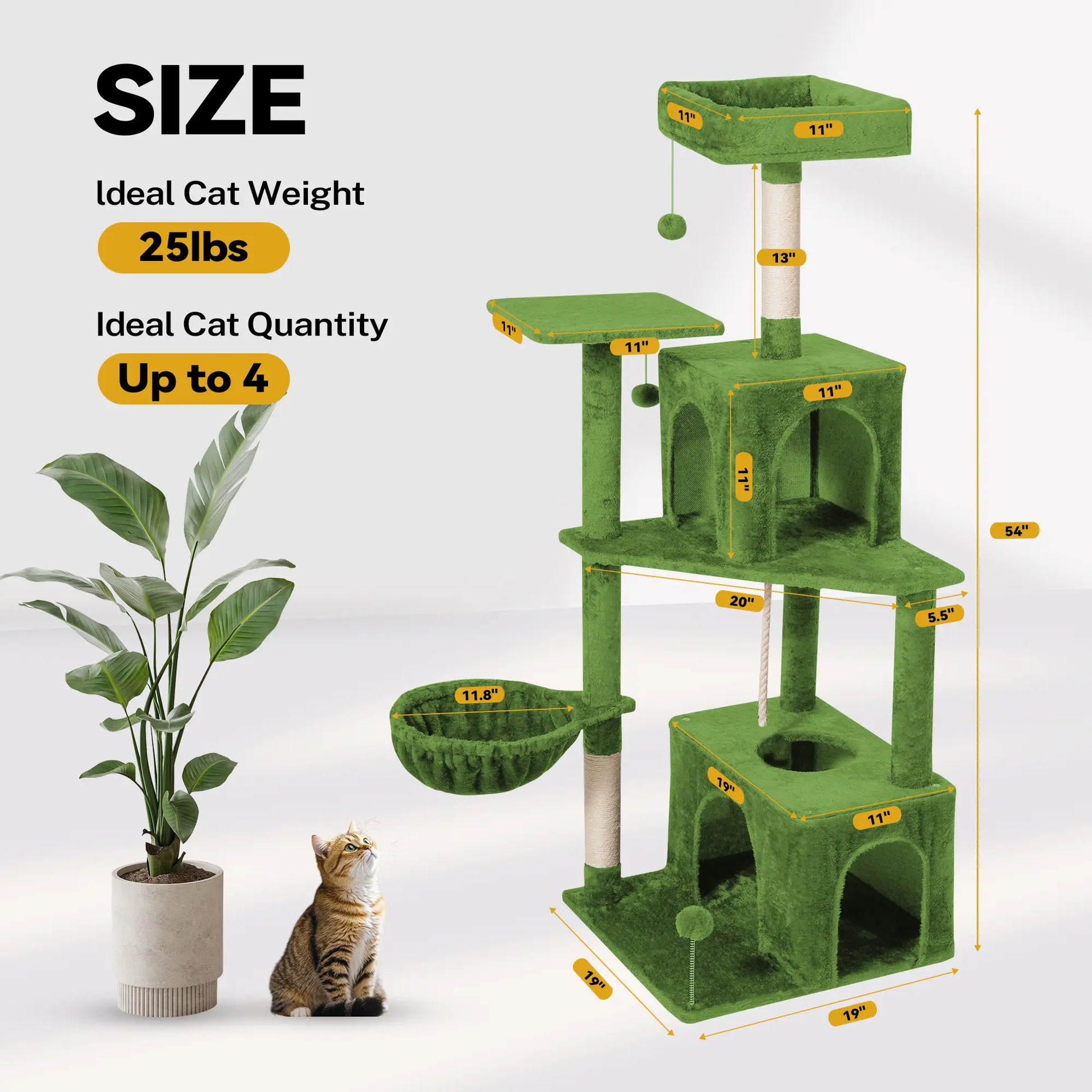 [Summer Vibes] Wecharmer Cat Tree / Tower for Indoor with Green Leaves, Cat Condo Cozy Plush House with Hang Ball, Pet Furniture with Scratching Posts Cat Tree