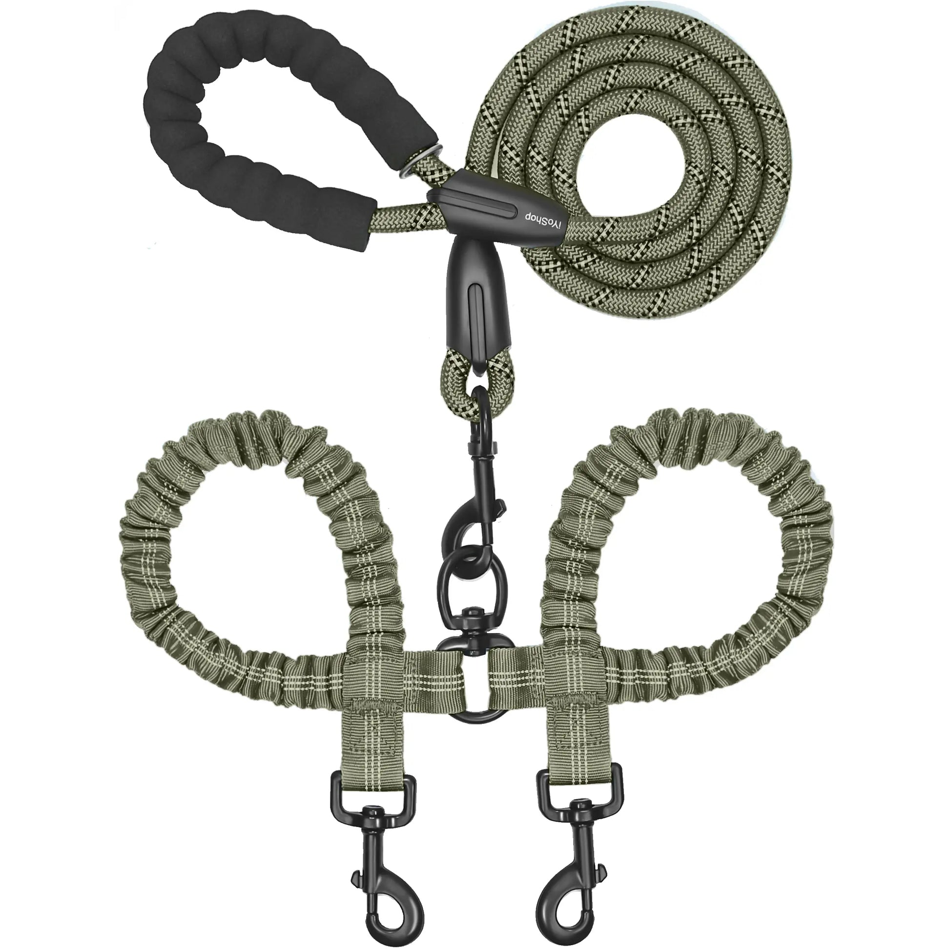 Iyoshop Dual Dog Leash, Double Dog Leash, 360 Swivel No Tangle Walking Leash, Shock Absorbing Bungee for Two Dogs