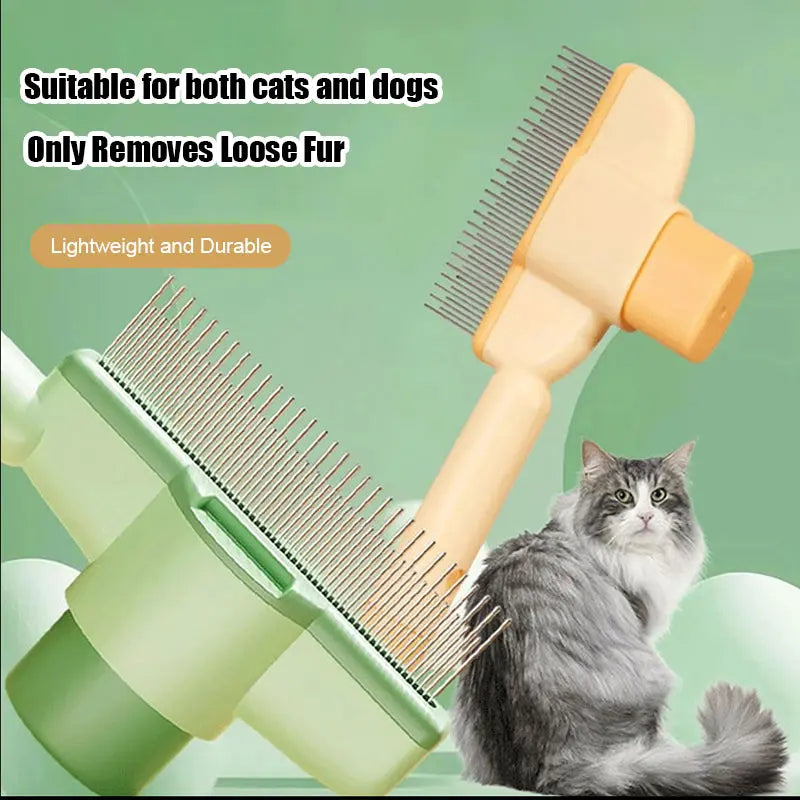 Pet Comb for Dogs Cats with Long Short Stainless Steel Metal Teeth for Shedding and Tangles, Self-Cleaning Pet Comb,Pet Hair Removal Comb Flea Comb, Cat Brush with Release Button