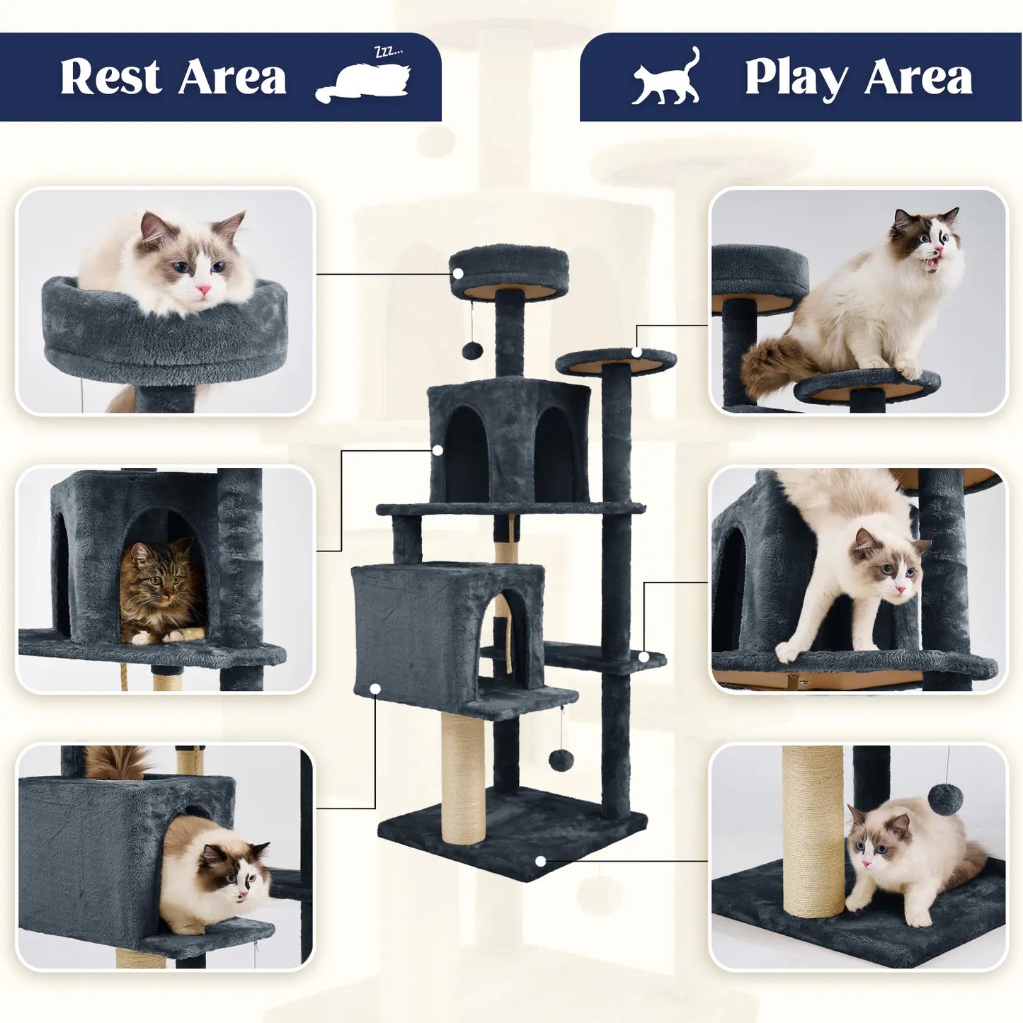 [Summer Vibes] Wecharmer Cat Tree / Tower for Indoor with Green Leaves, Cat Condo Cozy Plush House with Hang Ball, Pet Furniture with Scratching Posts Cat Tree