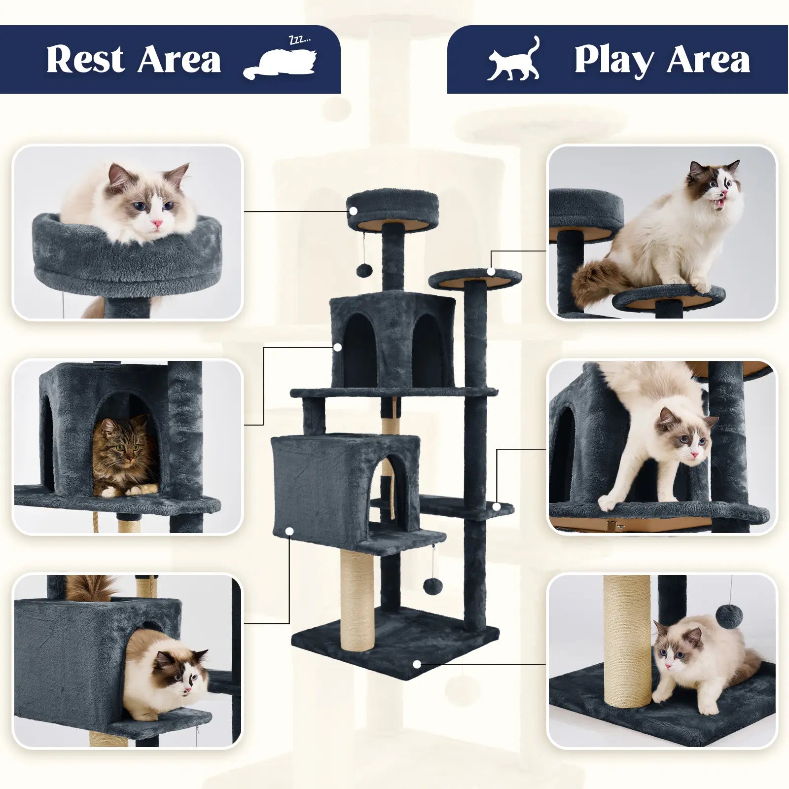 [Summer Vibes] Wecharmer Cat Tree / Tower for Indoor with Green Leaves, Cat Condo Cozy Plush House with Hang Ball, Pet Furniture with Scratching Posts Cat Tree