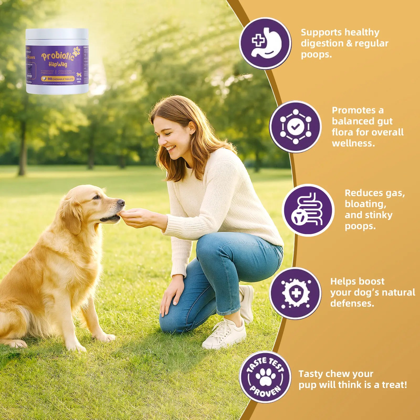 HAPWAG 8-In-1 Multivitamin Soft Chews for Dogs – Probiotics, Gut & Immune Support – Pork Flavor – 90 Treats