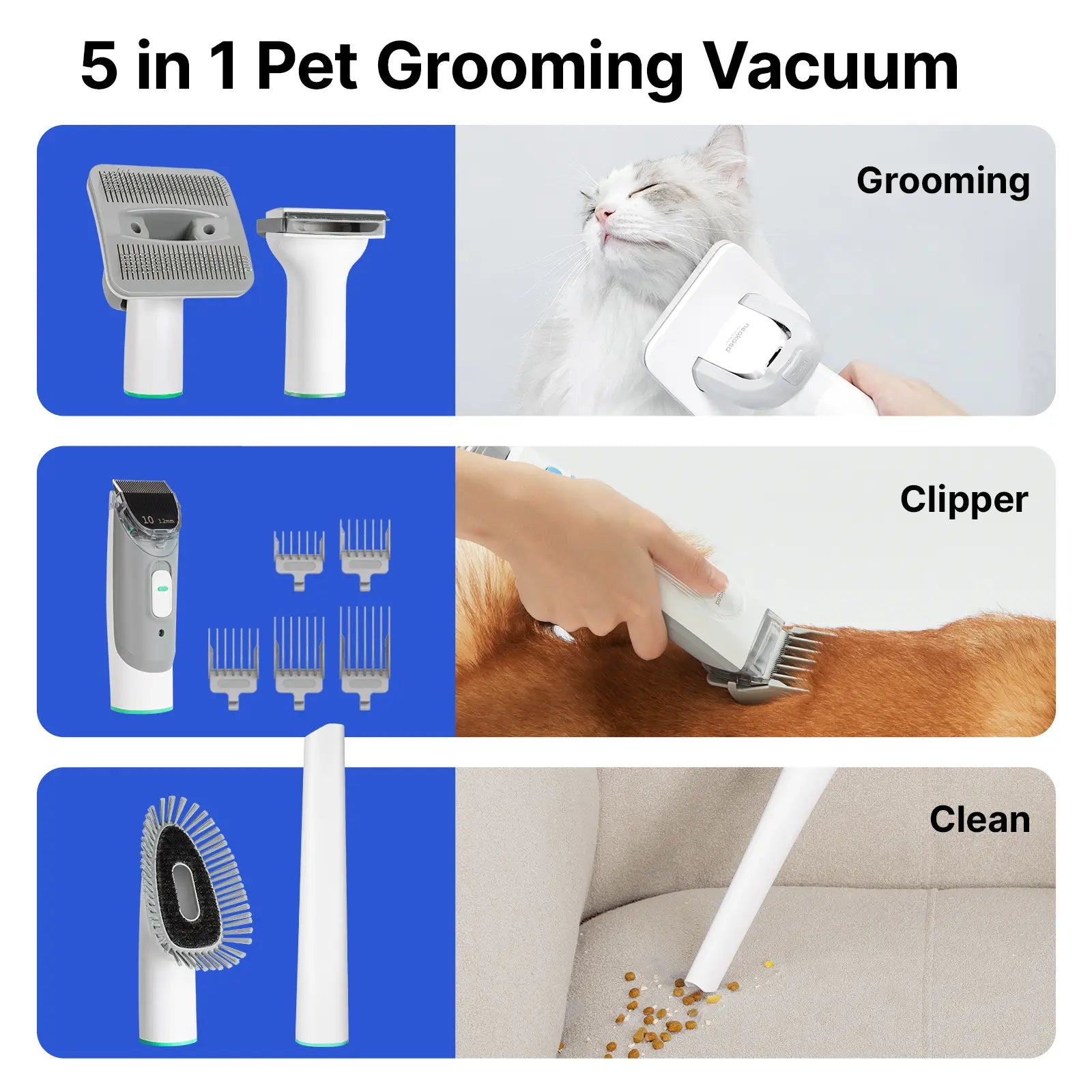 Neakasa P1 Pro Pet Grooming Kit & Vacuum Suction 99% Pet Hair with 5 Professional Grooming Shedding Tools for Dogs Cats and Other Animals