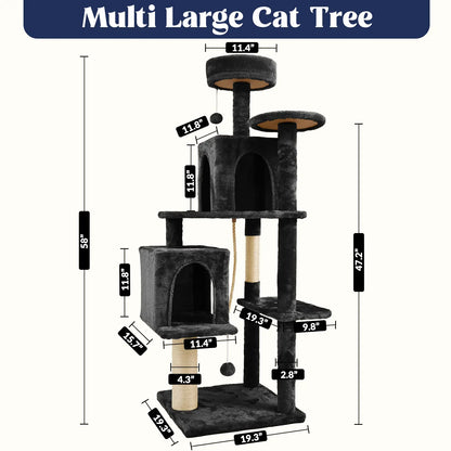 [Summer Vibes] Wecharmer Cat Tree / Tower for Indoor with Green Leaves, Cat Condo Cozy Plush House with Hang Ball, Pet Furniture with Scratching Posts Cat Tree