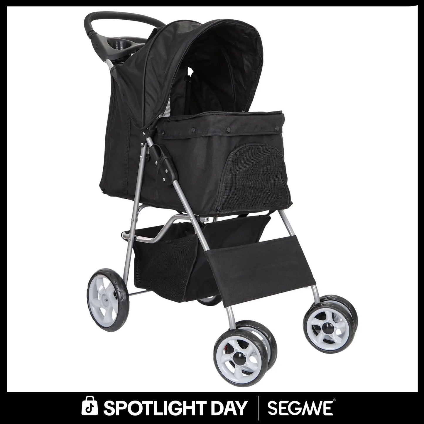 Segawe Foldable Dog Stroller - Pet Travel Carriage with Detachable Animal Carrier, Cart and Tray, Black,Summervibes