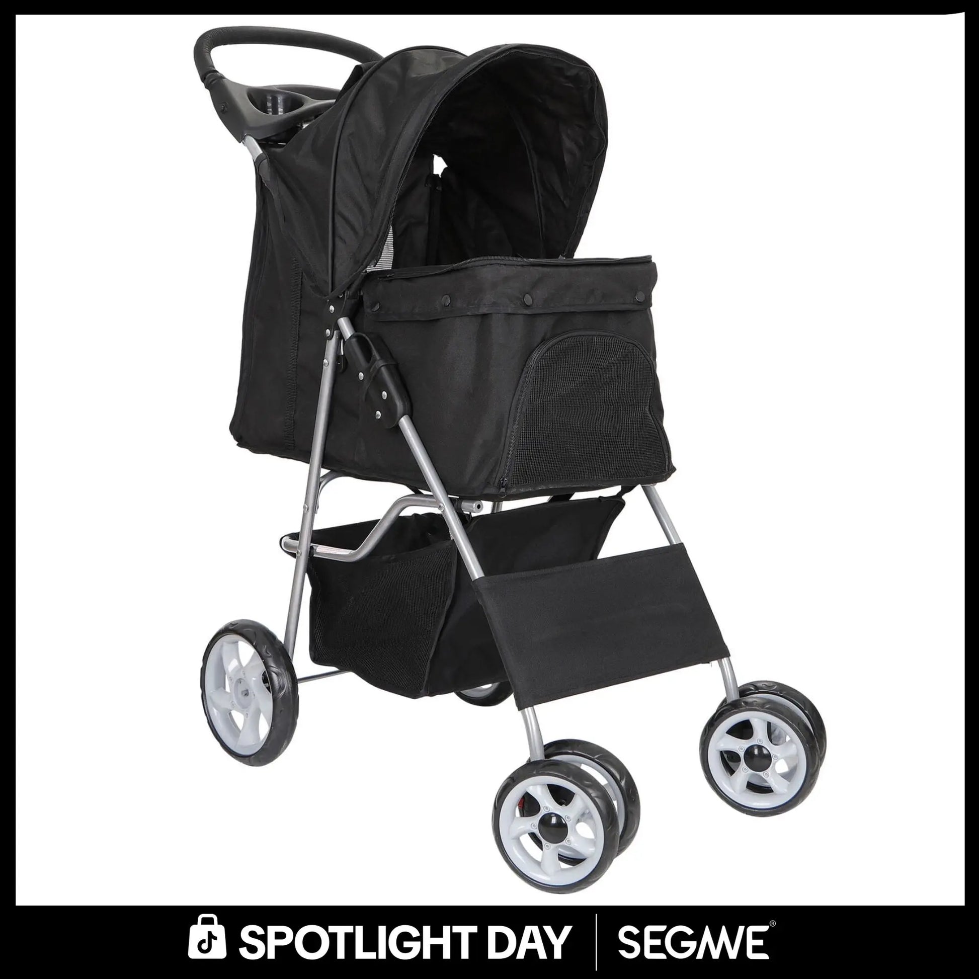 Segawe Foldable Dog Stroller - Pet Travel Carriage with Detachable Animal Carrier, Cart and Tray, Black,Summervibes
