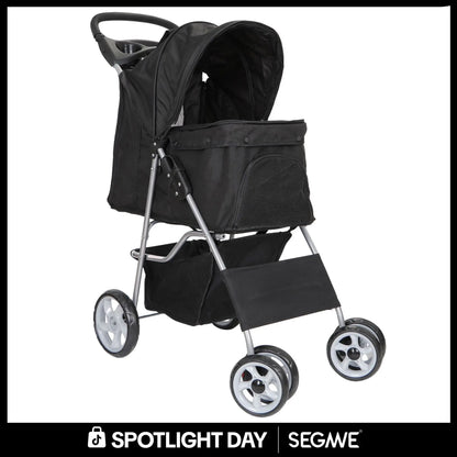 Segawe Foldable Dog Stroller - Pet Travel Carriage with Detachable Animal Carrier, Cart and Tray, Black,Summervibes