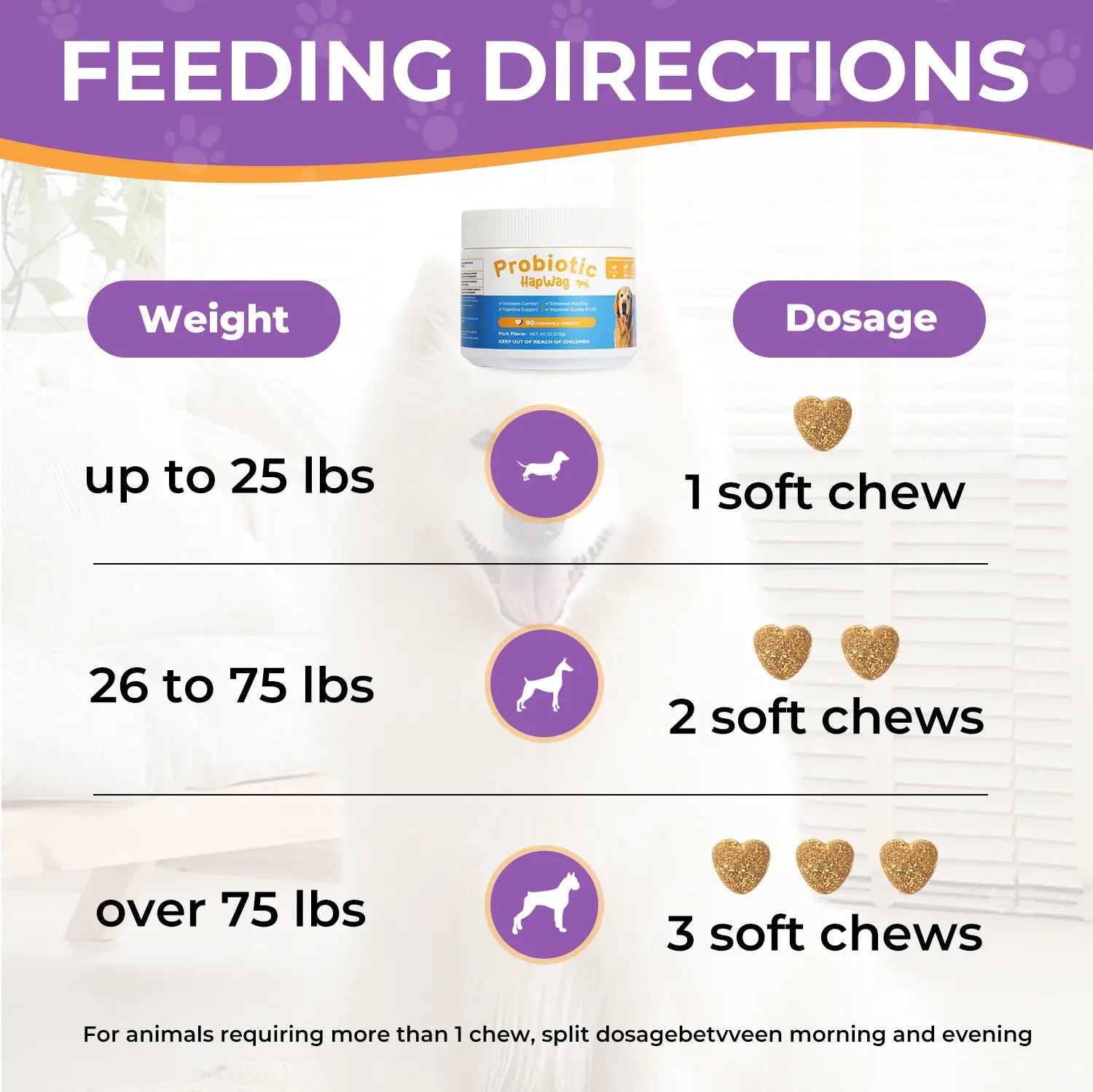 HAPWAG 8-In-1 Probiotics for Dogs - Pork Flavor Chewable Treats, Gut Health, Digestive & Immune Support, Premium-Quality Ingredients, 90 Count Canine Nutritional Supplement