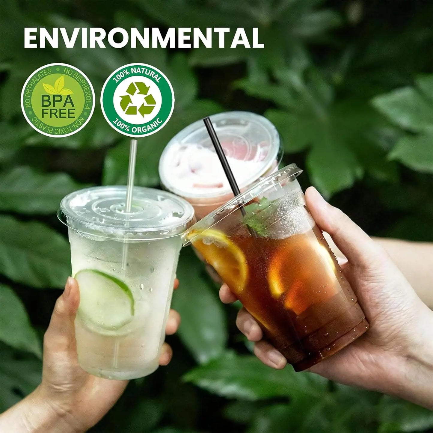Clear Plastic Disposable Cups with Lids & Straws – 12–24Oz Easy Grab PET Cups with Storage Box | 50/100 Pack