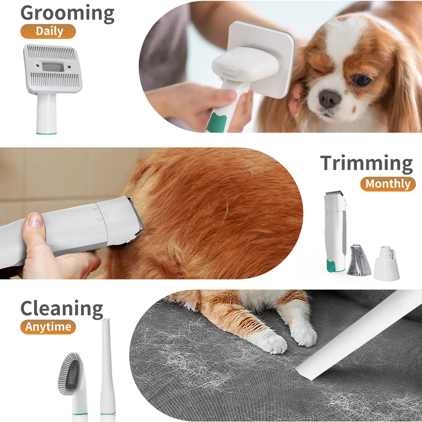 Pet Groomer 7-In-1 Grooming Vacuum for Dogs & Cats with Multi-Pack Attachments for Shedding Grooming and Pet Care Effortless Grooming & Vacuuming 6 Precise Guide Combs Low Noise Design