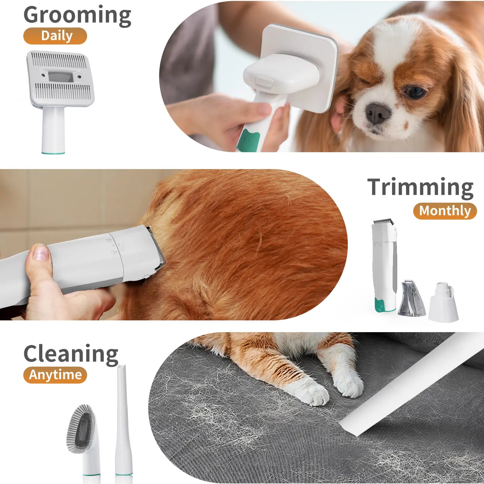 Pet Groomer 7-In-1 Grooming Vacuum for Dogs & Cats with Multi-Pack Attachments for Shedding Grooming and Pet Care Effortless Grooming & Vacuuming 6 Precise Guide Combs Low Noise Design