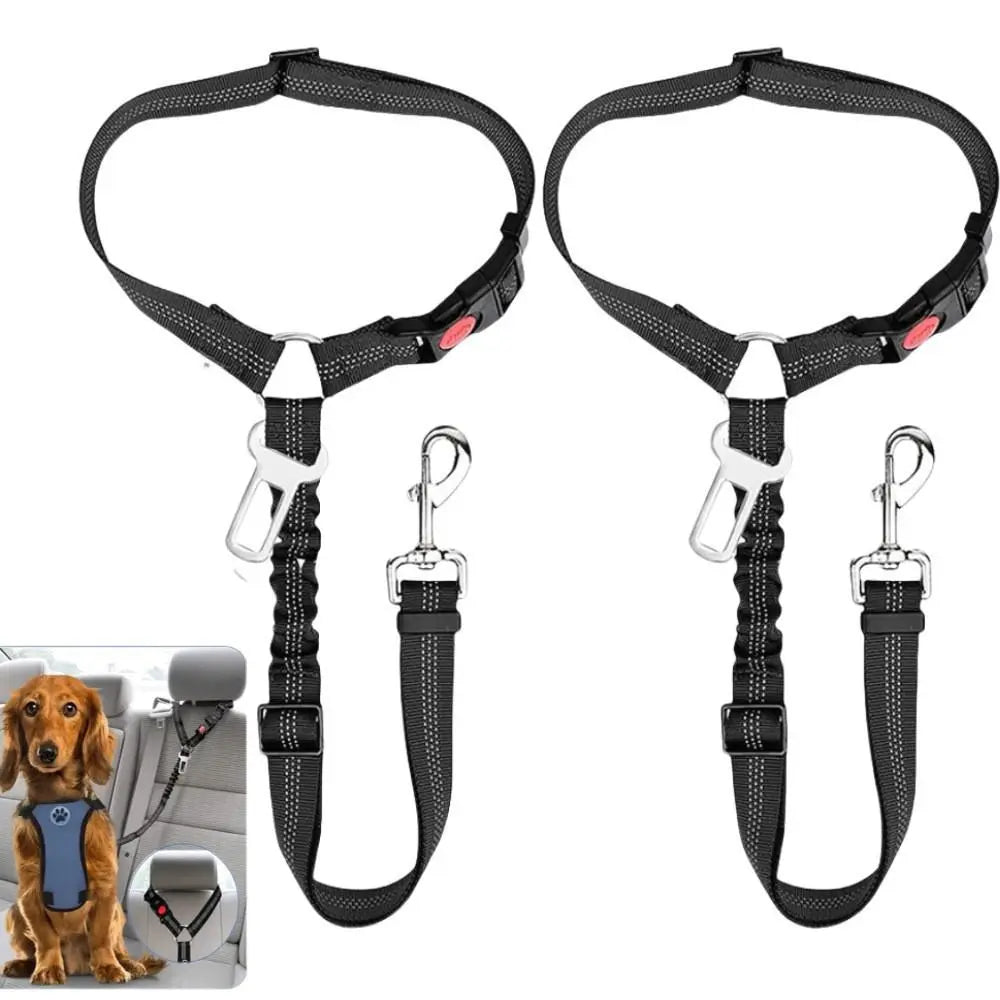 2-Pack Pet Dog & Cat Seat Belts for Cars, Adjustable Safety Leash/Harness Compatible with Vehicle Headrests