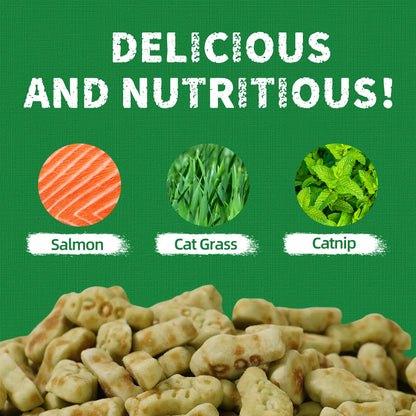 【Petlovers】Just TRY 13.4 OZ Cat Grass Treats Natural Salmon Flavor Healthy Cat Snacks Training Biscuits Catnip for Cats Dental and Hairball Control Treats Remedy Chews#Summervibes#Petlovers