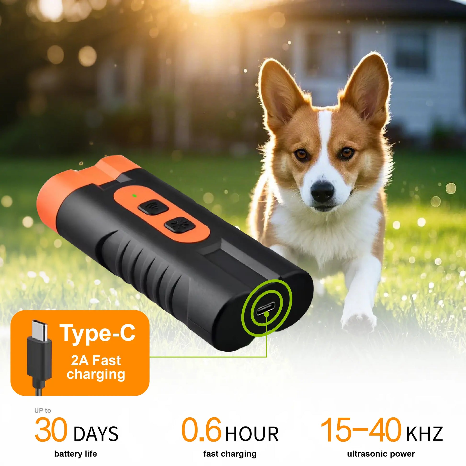 Ultrasonic Dog Barking Deterrent Training Tool - Rechargeable Usb-Charged, Dual Emitter, 50Ft Range, 25Khz Frequency, Flashlight, Portable Grip, Kit Included for Indoor & Outdoor Dog Behavior Control,Summervibes