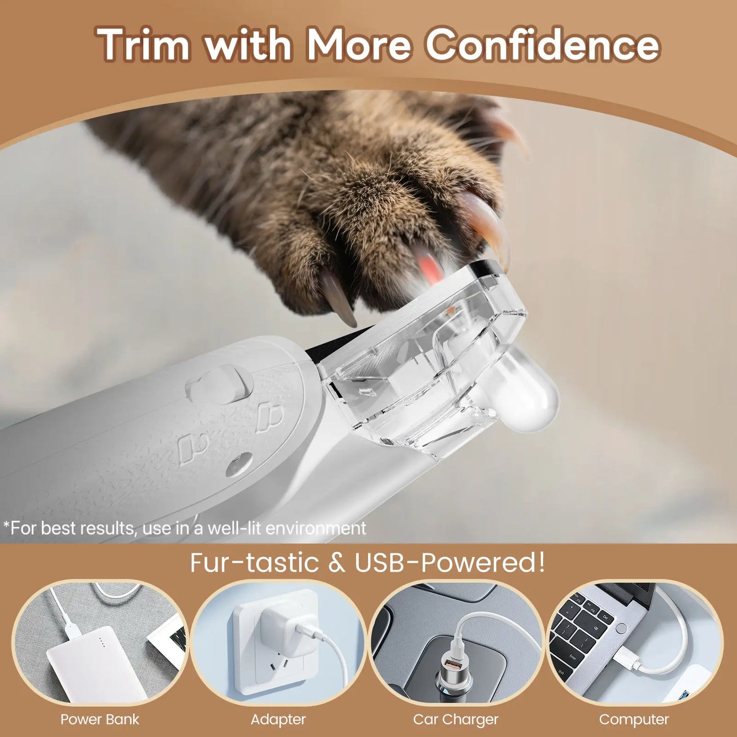 Vankoo 2-In-1 Dog Nail Clipper & Paw Hair Trimmer Kit with LED Light, Pet Paw Trimmer Rechargeable & Waterproof – Small Dog Grooming Clippers– Safe for Dogs & Cats Low Noise Pet Shaver Christmas Gift